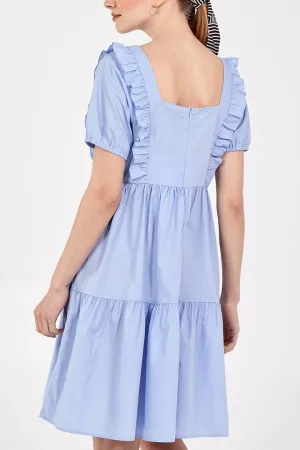 Suzi Frill Detail Skater Dress In Blue