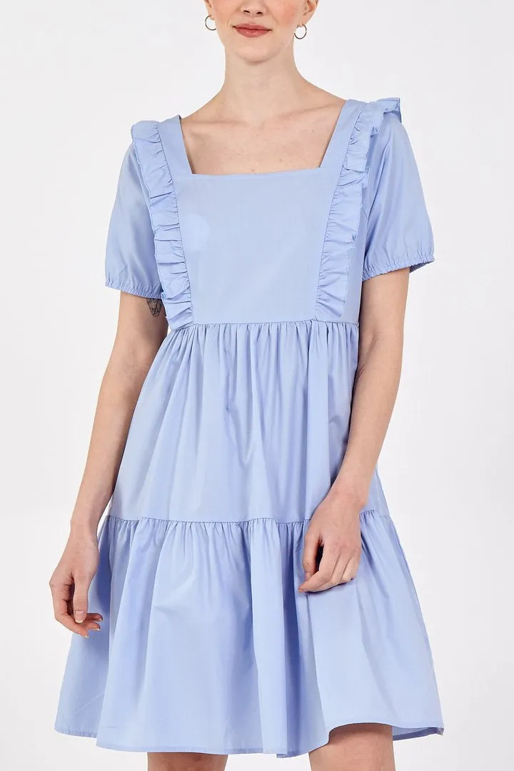 Suzi Frill Detail Skater Dress In Blue