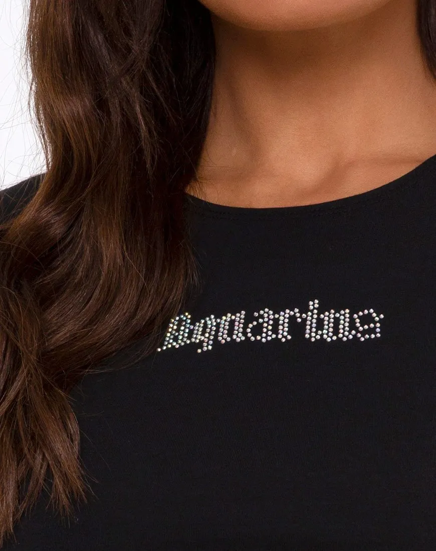 Tiney Crop Tee in Black 'Aquarius' Diamante