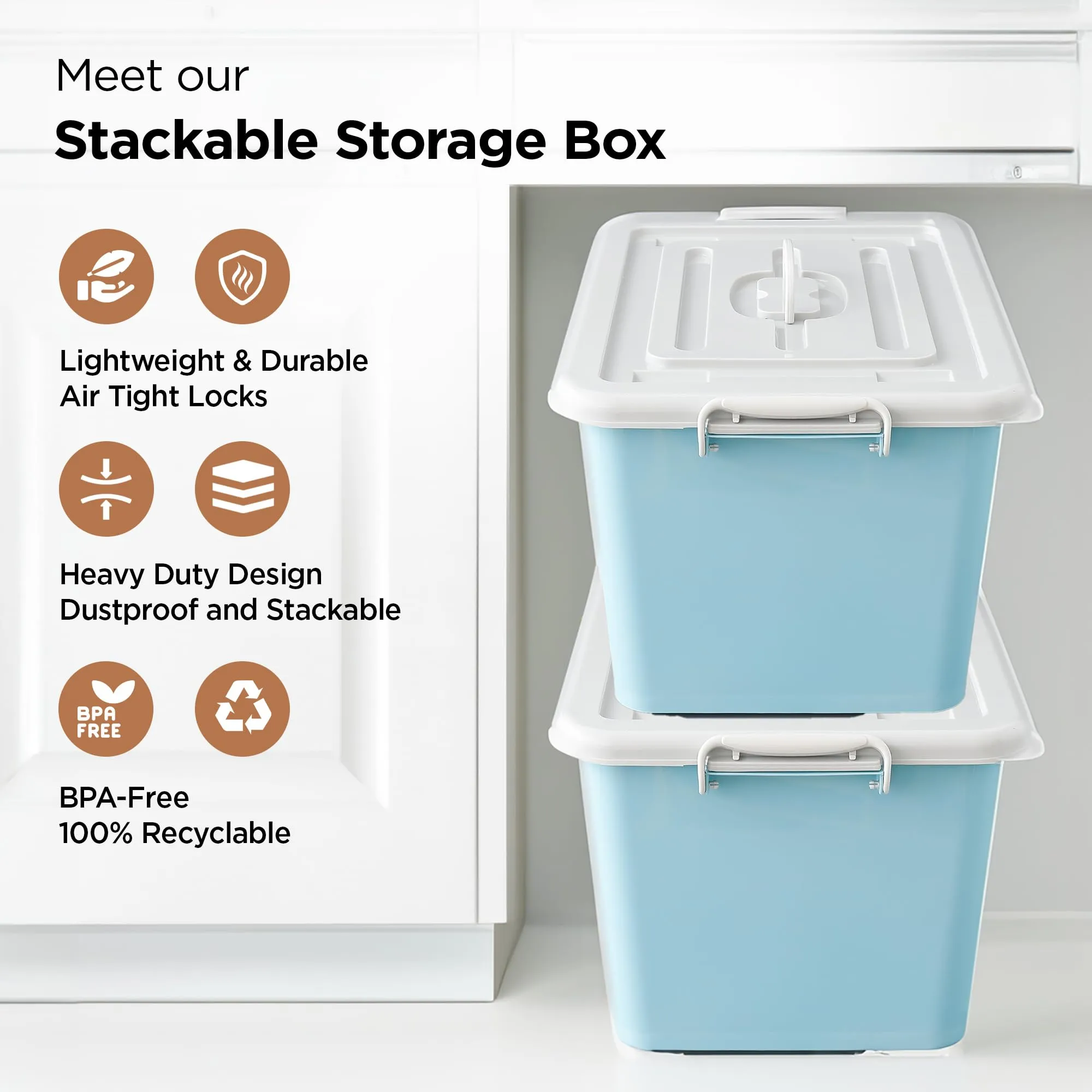 UMAI Storage Box with Lid and Double Side Handles | 70L Large Capacity | Dustproof and Stackable | Rectangular Box for Storage Multipurpose | Storage Box Organizer for Clothes/Toys | Blue