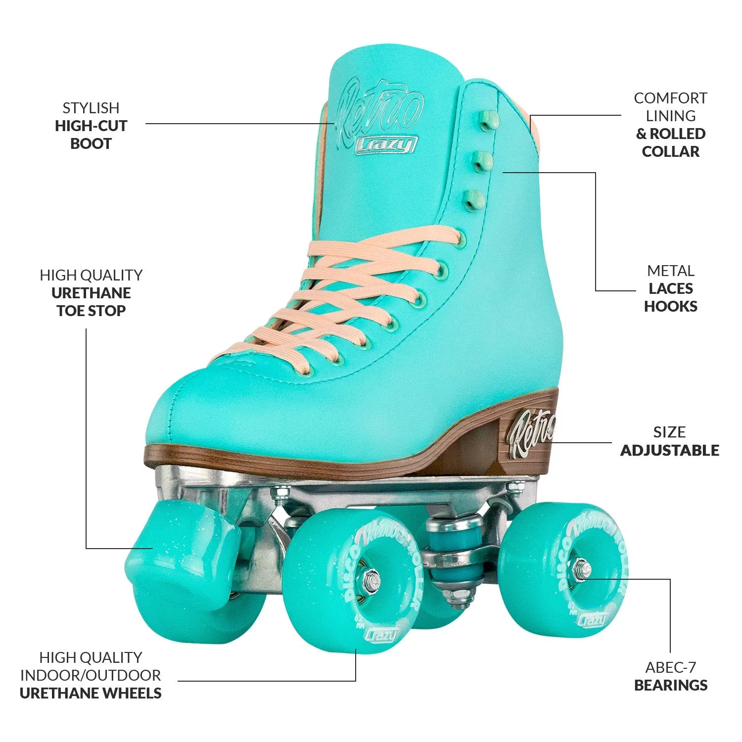 Warehouse Deal | RETRO Teal - Size Adjustable Roller Skates