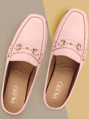 Women Pink Back Open Mocassin Slip On Shoes