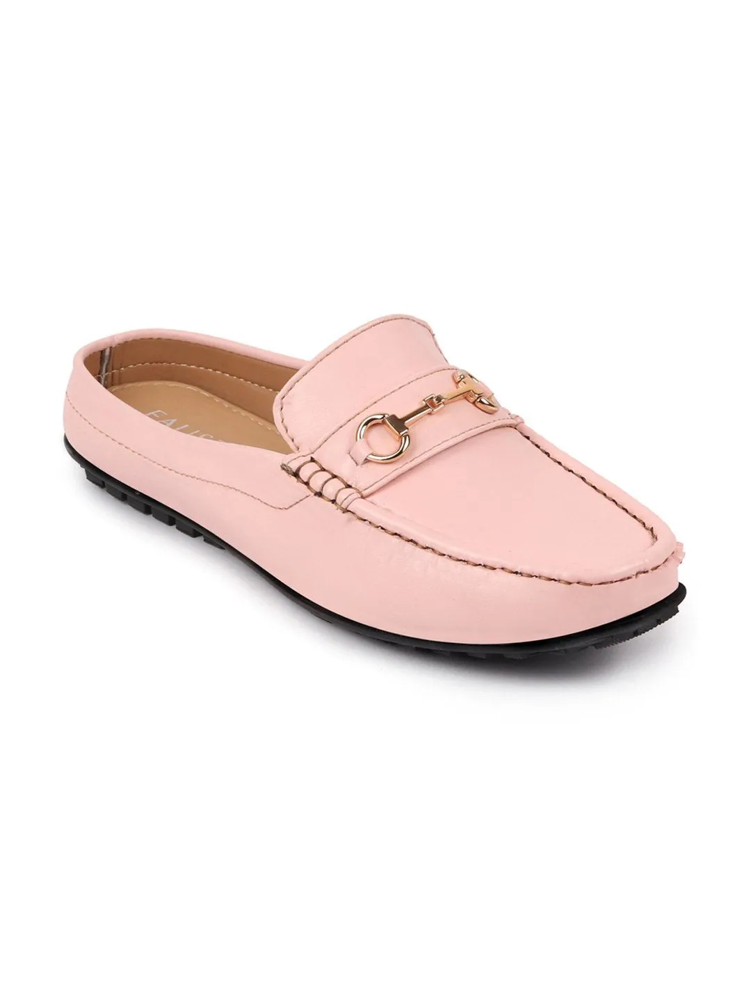 Women Pink Back Open Mocassin Slip On Shoes