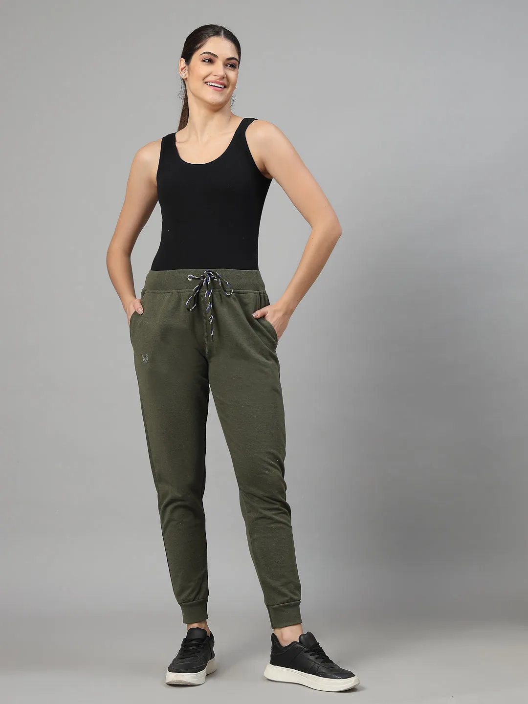 Women's Cotton Regular Fit Joggers Track Pants with 2 Pockets