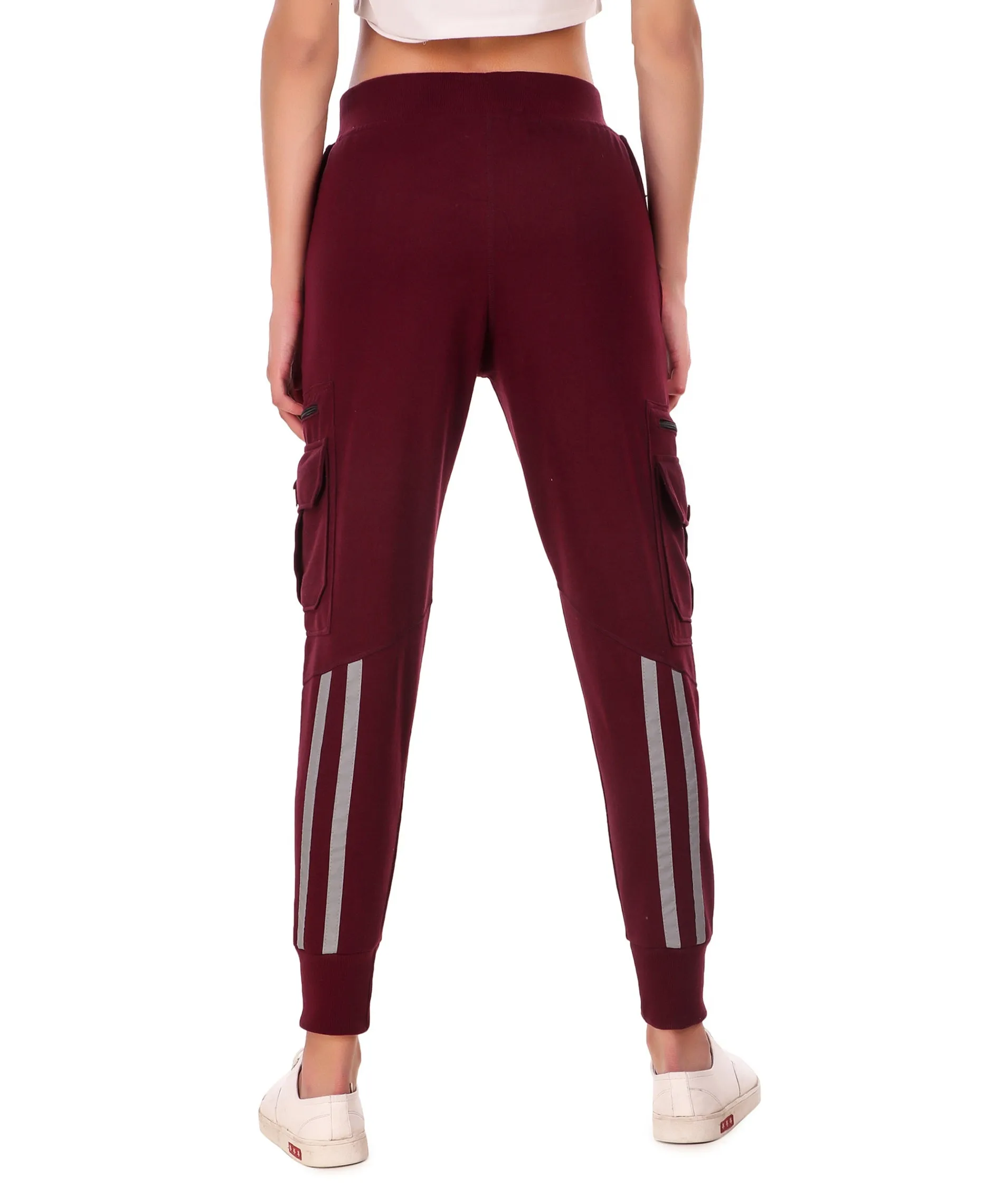 Women's Cotton Slim Fit Cargo Joggers Track Pants with 4 Zippered Pockets