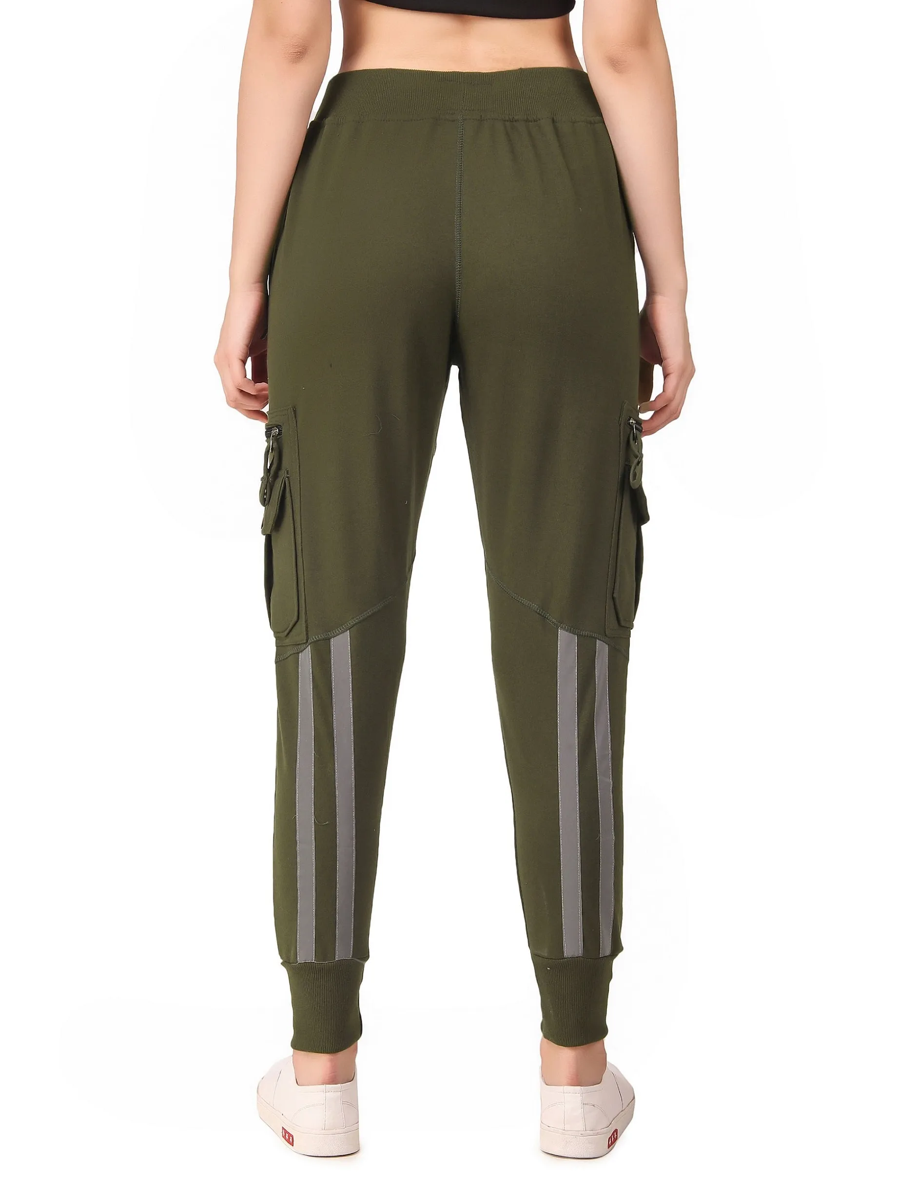 Women's Cotton Slim Fit Cargo Joggers Track Pants with 4 Zippered Pockets