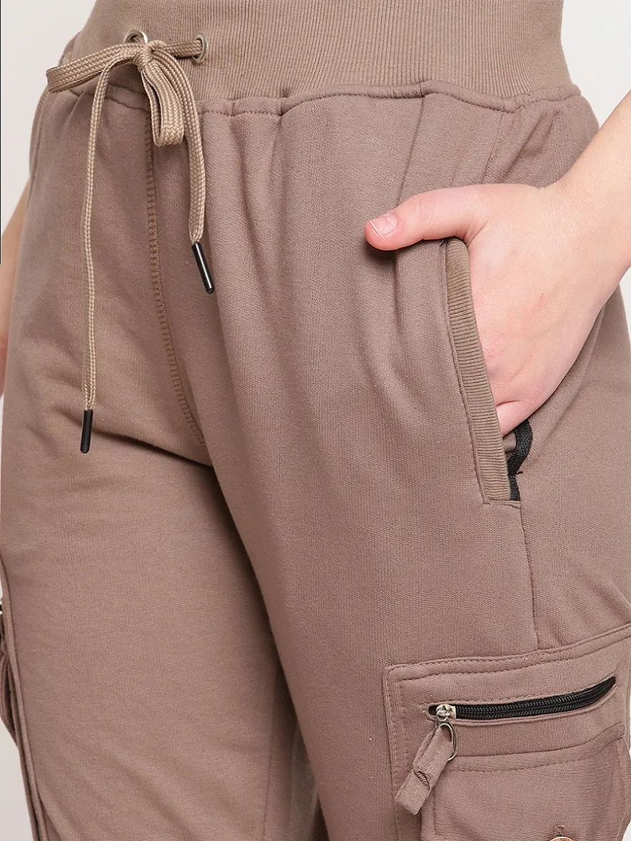 Women's Cotton Slim Fit Cargo Joggers Track Pants with 4 Zippered Pockets