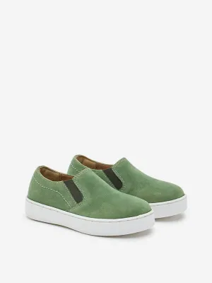 Yellow Olive Suede Slip-On Shoes