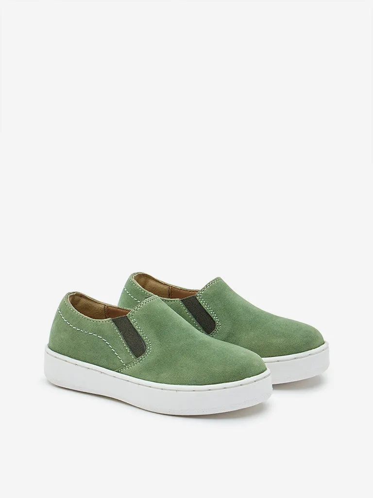 Yellow Olive Suede Slip-On Shoes