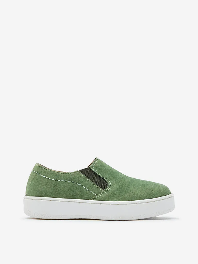 Yellow Olive Suede Slip-On Shoes